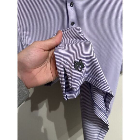 Greyson Mens Medium Purple Striped Golf Polo Shirt FLAW - Picture 4 of 8